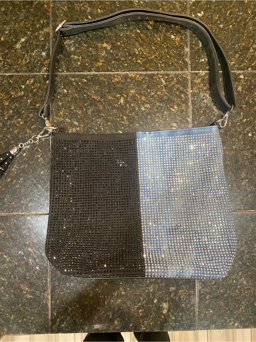 Sparkle Two-Tone Crossbody Bag - Black & Light Blue